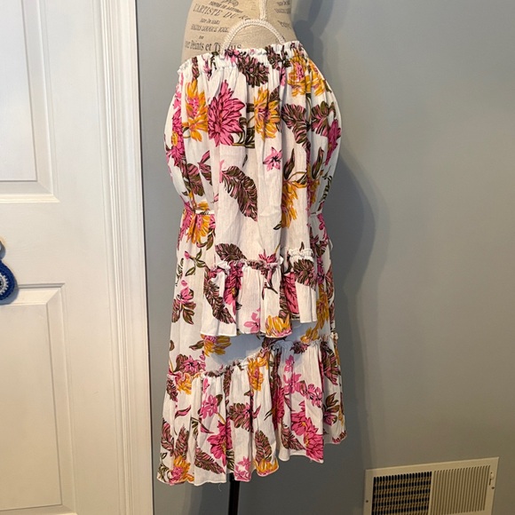 Bluivy Floral Off-Shoulder Pink & Yellow Tiered Dress - Picture 2 of 6
